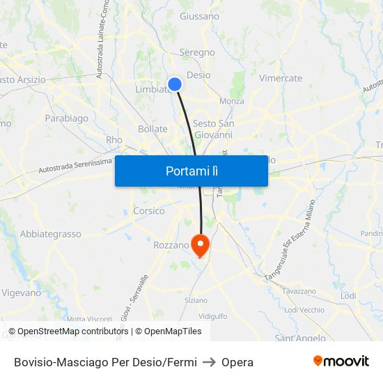 Bovisio-Masciago Per Desio/Fermi to Opera map