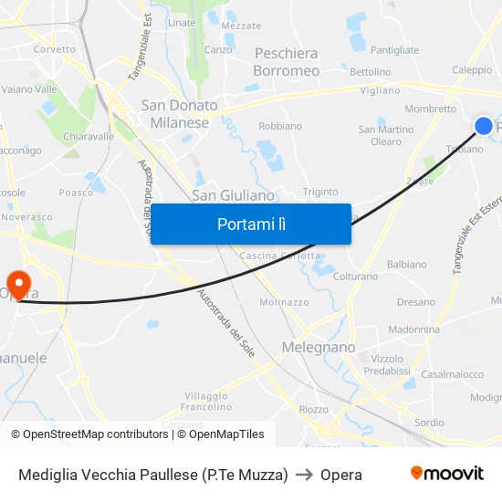 Mediglia Vecchia Paullese (P.Te Muzza) to Opera map