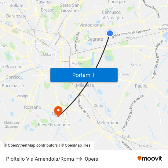 Pioltello Via Amendola/Roma to Opera map