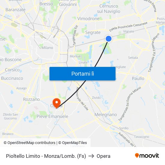 Pioltello Limito - Monza/Lomb. (Fs) to Opera map
