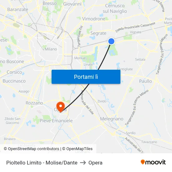 Pioltello Limito - Molise/Dante to Opera map