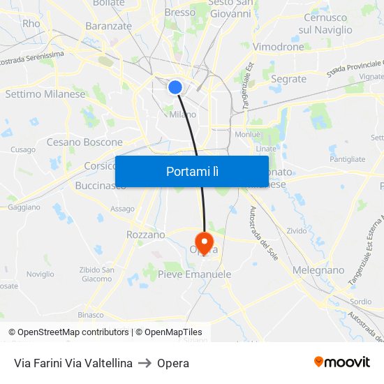 Via Farini Via Valtellina to Opera map