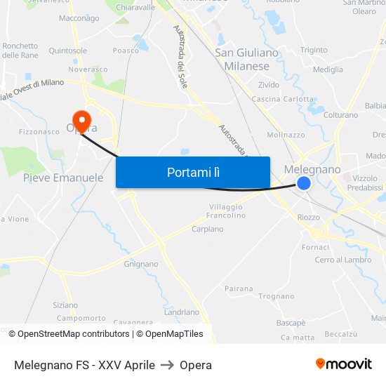 Melegnano FS - XXV Aprile to Opera map