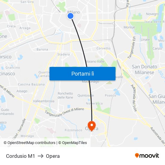 Cordusio M1 to Opera map