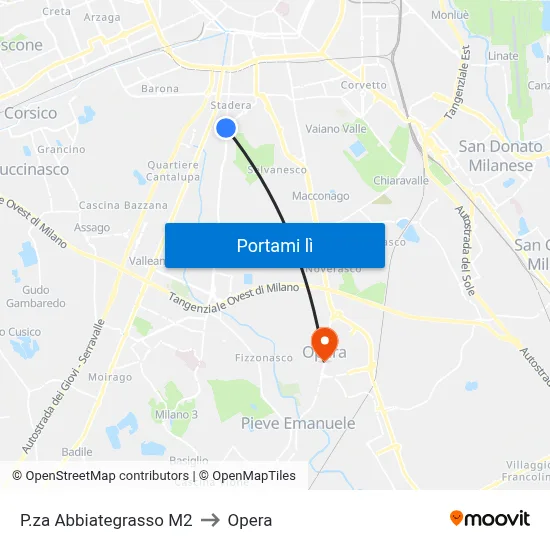 P.za Abbiategrasso M2 to Opera map