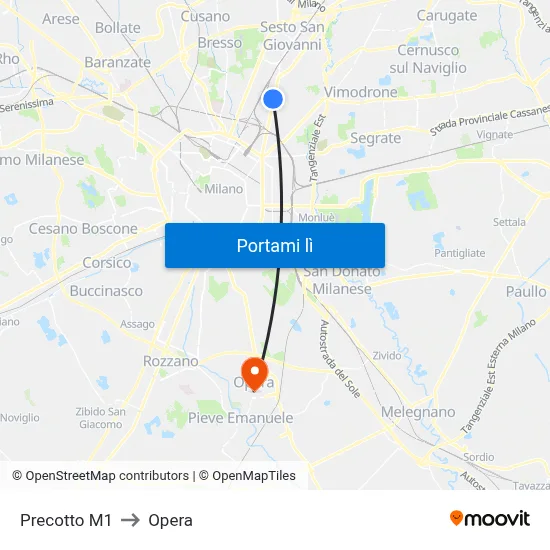 Precotto M1 to Opera map