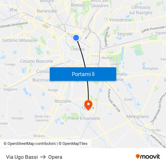 Via Ugo Bassi to Opera map