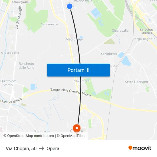 Via Chopin, 50 to Opera map