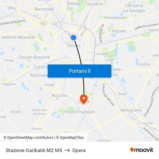 Stazione Garibaldi M2 M5 to Opera map