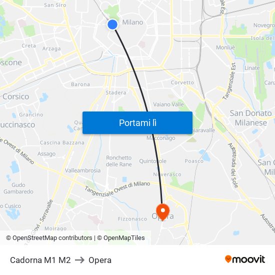 Cadorna M1 M2 to Opera map