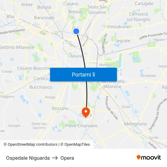 Niguarda (Ospedale) to Opera map