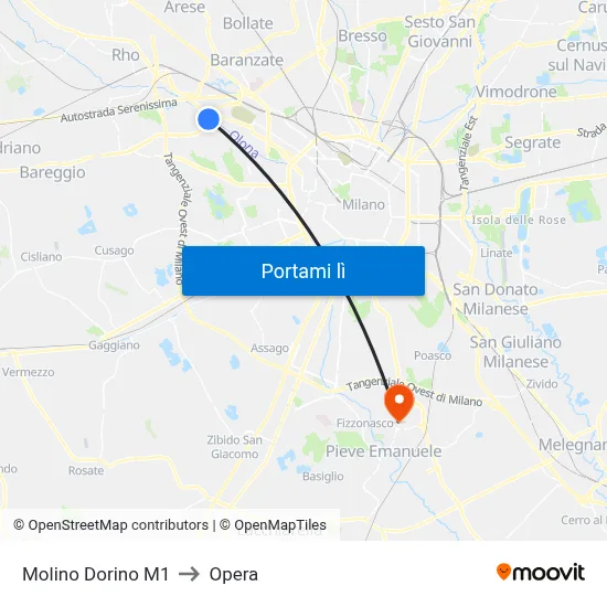 Molino Dorino M1 to Opera map