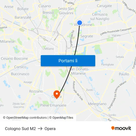 Cologno Sud M2 to Opera map