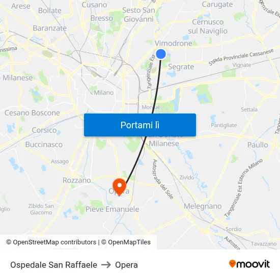 Ospedale San Raffaele to Opera map