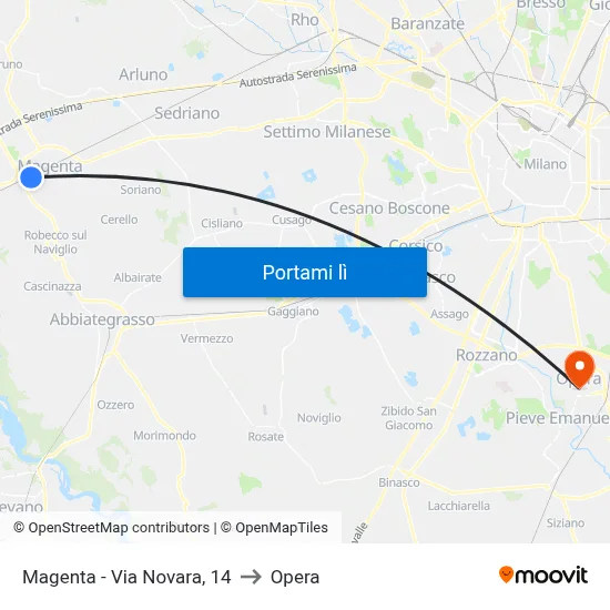 Magenta - Via Novara, 14 to Opera map