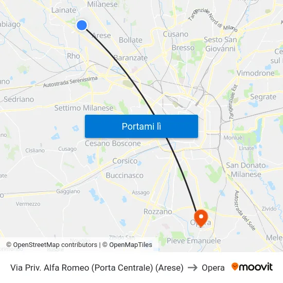 Via Priv. Alfa Romeo (Porta Centrale) (Arese) to Opera map