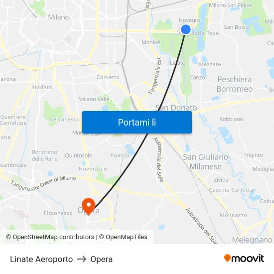 Linate Aeroporto to Opera map