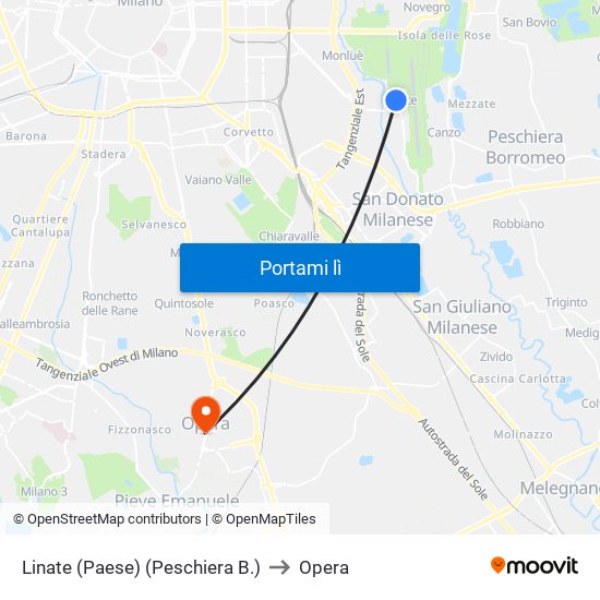 Linate (Paese) (Peschiera B.) to Opera map