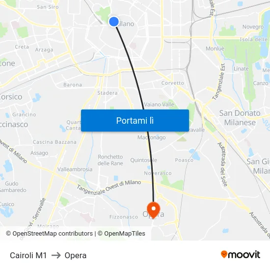 Cairoli M1 to Opera map