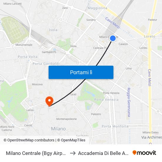 Milano Centrale (Bgy Airport Shuttles) to Accademia Di Belle Arti Di Brera map