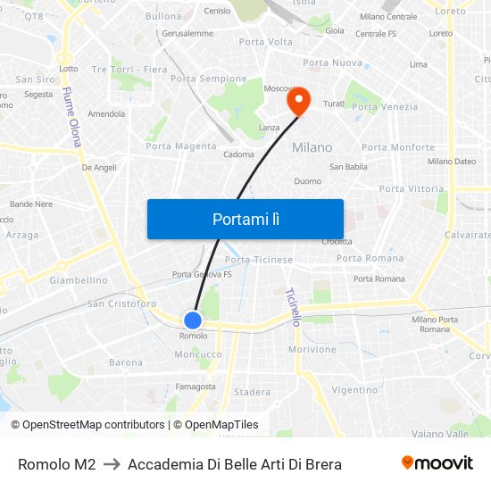 Romolo M2 to Accademia Di Belle Arti Di Brera map