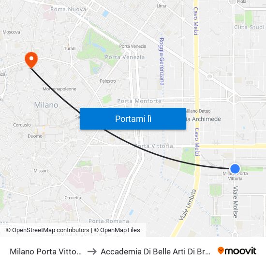 Milano Porta Vittoria to Accademia Di Belle Arti Di Brera map