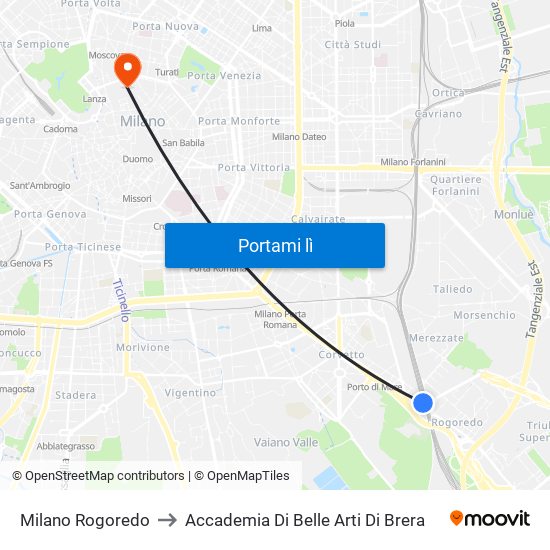 Milano Rogoredo to Accademia Di Belle Arti Di Brera map