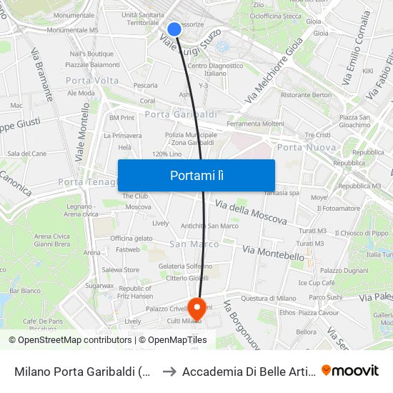 Milano Porta Garibaldi (Passante) to Accademia Di Belle Arti Di Brera map