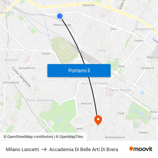 Milano Lancetti to Accademia Di Belle Arti Di Brera map