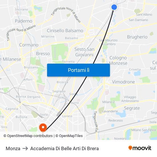 Monza to Accademia Di Belle Arti Di Brera map