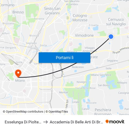 Esselunga Di Pioltello to Accademia Di Belle Arti Di Brera map