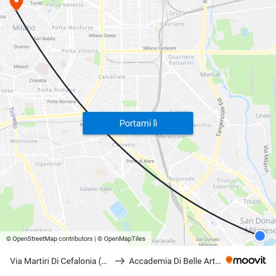 Via Martiri Di Cefalonia (S. Donato) to Accademia Di Belle Arti Di Brera map