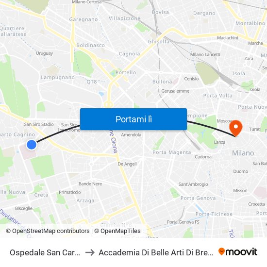 Ospedale San Carlo to Accademia Di Belle Arti Di Brera map