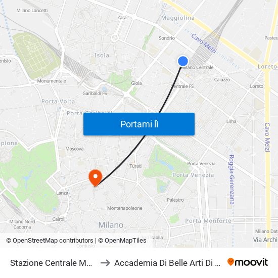 Stazione Centrale M2 M3 to Accademia Di Belle Arti Di Brera map