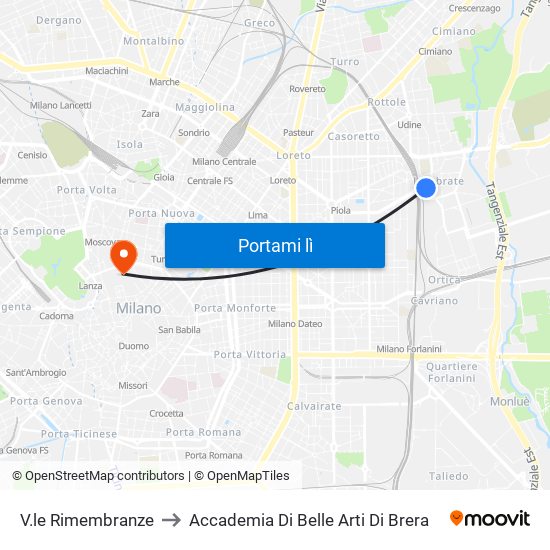 V.le Rimembranze to Accademia Di Belle Arti Di Brera map