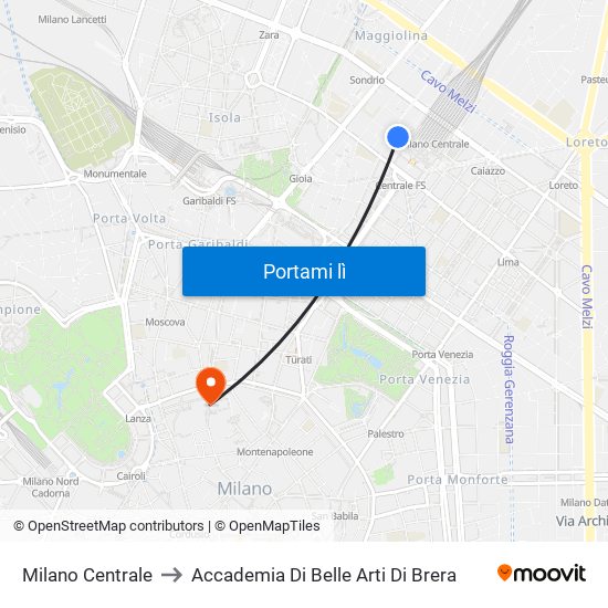 Milano Centrale to Accademia Di Belle Arti Di Brera map