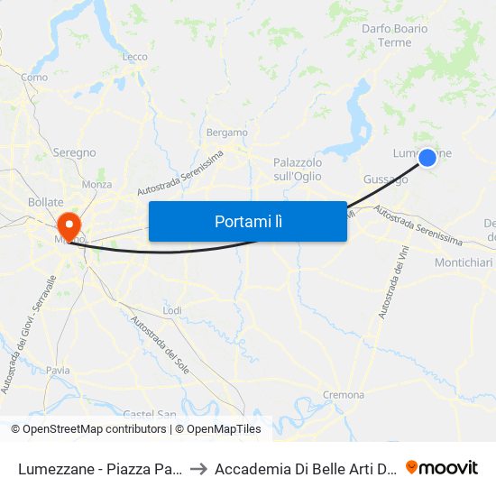 Lumezzane - Piazza Paolo VI to Accademia Di Belle Arti Di Brera map