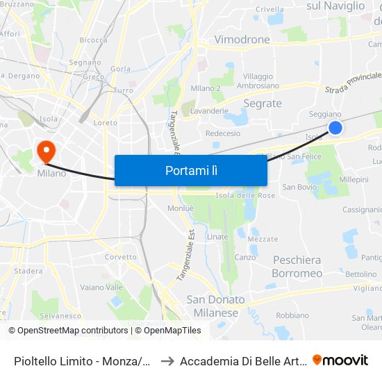 Pioltello Limito - Monza/Lomb. (Fs) to Accademia Di Belle Arti Di Brera map