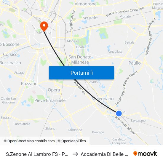 S.Zenone Al Lambro FS - Per La Stazione to Accademia Di Belle Arti Di Brera map