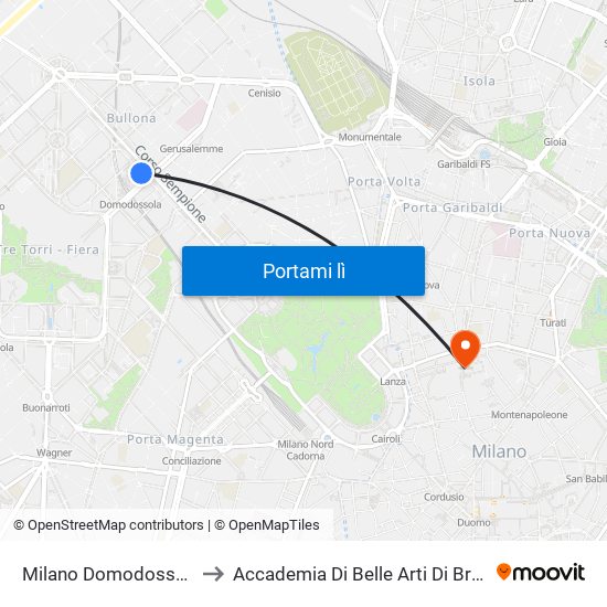 Milano Domodossola to Accademia Di Belle Arti Di Brera map