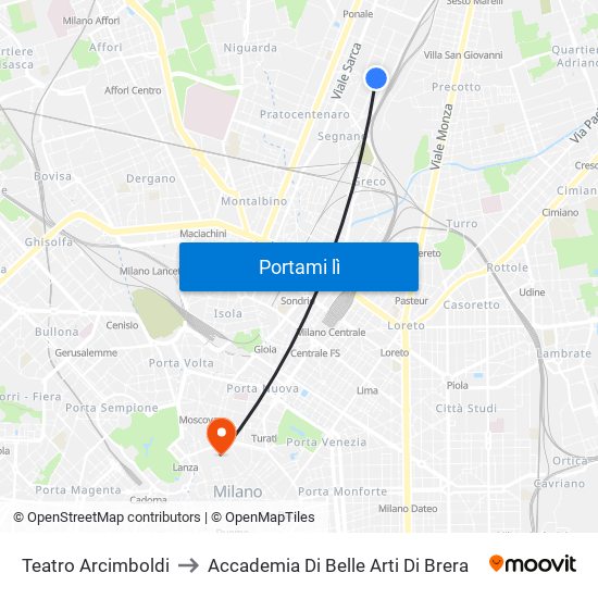 Teatro Arcimboldi to Accademia Di Belle Arti Di Brera map