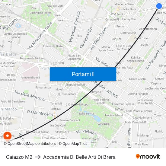 Caiazzo M2 to Accademia Di Belle Arti Di Brera map