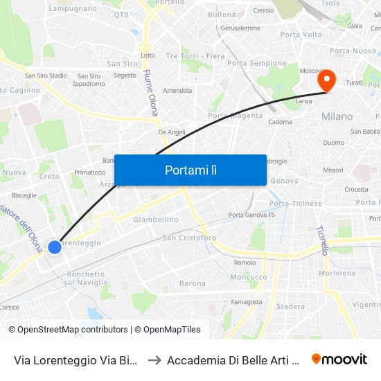 Via Lorenteggio Via Bisceglie to Accademia Di Belle Arti Di Brera map