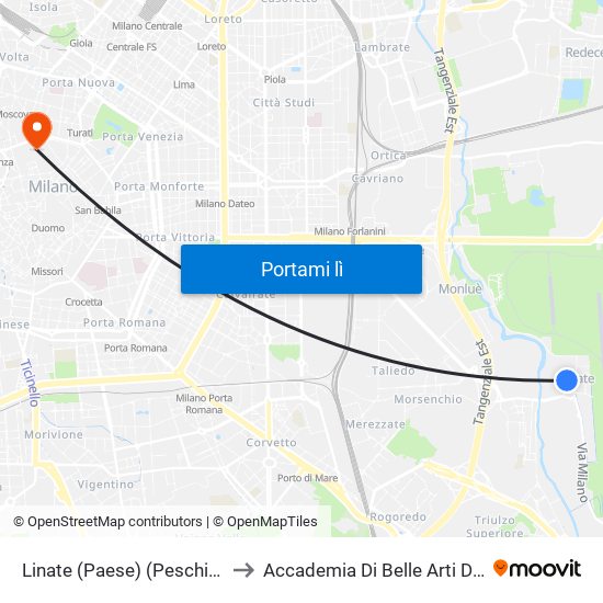 Linate (Paese) (Peschiera B.) to Accademia Di Belle Arti Di Brera map