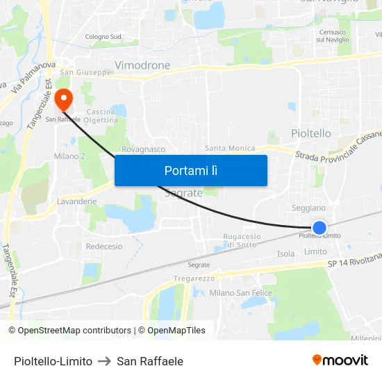 Pioltello-Limito to San Raffaele map