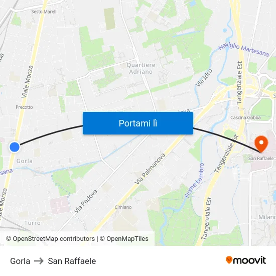 Gorla to San Raffaele map