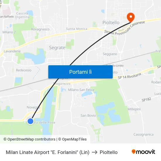 Milan Linate Airport "E. Forlanini" (Lin) to Pioltello map