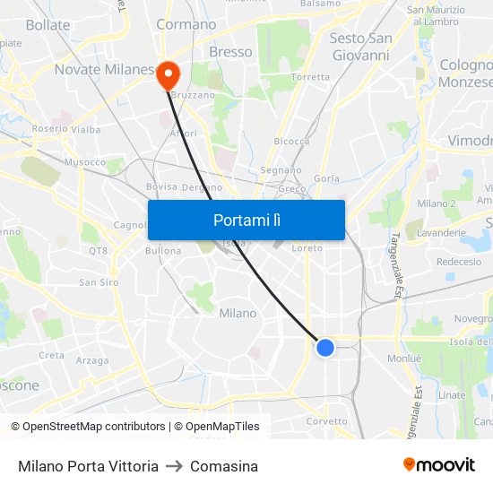 Milano Porta Vittoria to Comasina map