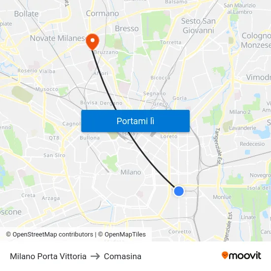 Milano Porta Vittoria to Comasina map