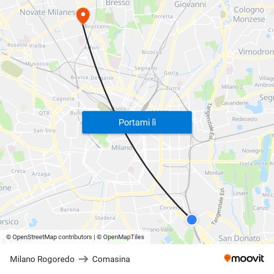 Milano Rogoredo to Comasina map